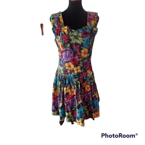 Vintage‎ 80s Floral Sundress Drop Waist - Picture 16 of 16